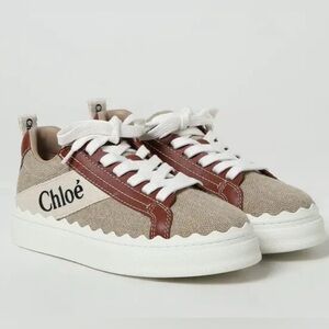 Authentic Chloe Lauren Sneakers- White & Brown Canvas & Leather